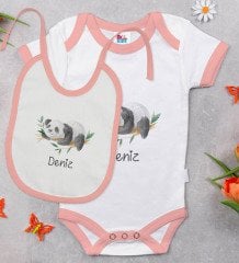BK Kids Kişiye Özel İsimli Pembe Bebek Body Zıbın ve Mama Önlüğü Hediye Seti-22
