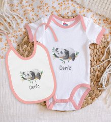 BK Kids Kişiye Özel İsimli Pembe Bebek Body Zıbın ve Mama Önlüğü Hediye Seti-22