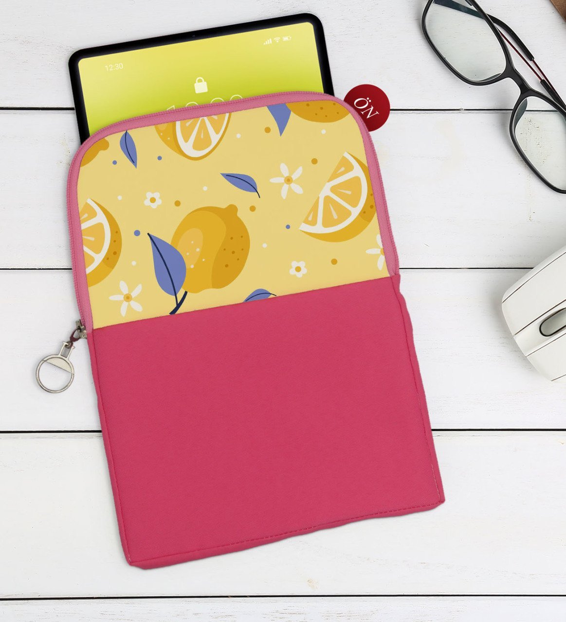 BK Gift Limon Tasarımlı Taşınabilir Koruyucu Tablet Kılıfı & Organizer Çanta - Pembe-1