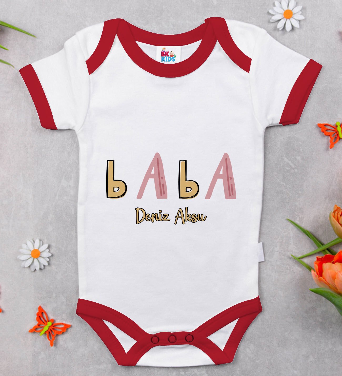 BK Kids Kişiye Özel Baba Tasarımlı Kırmızı Bebek Body Zıbın-1