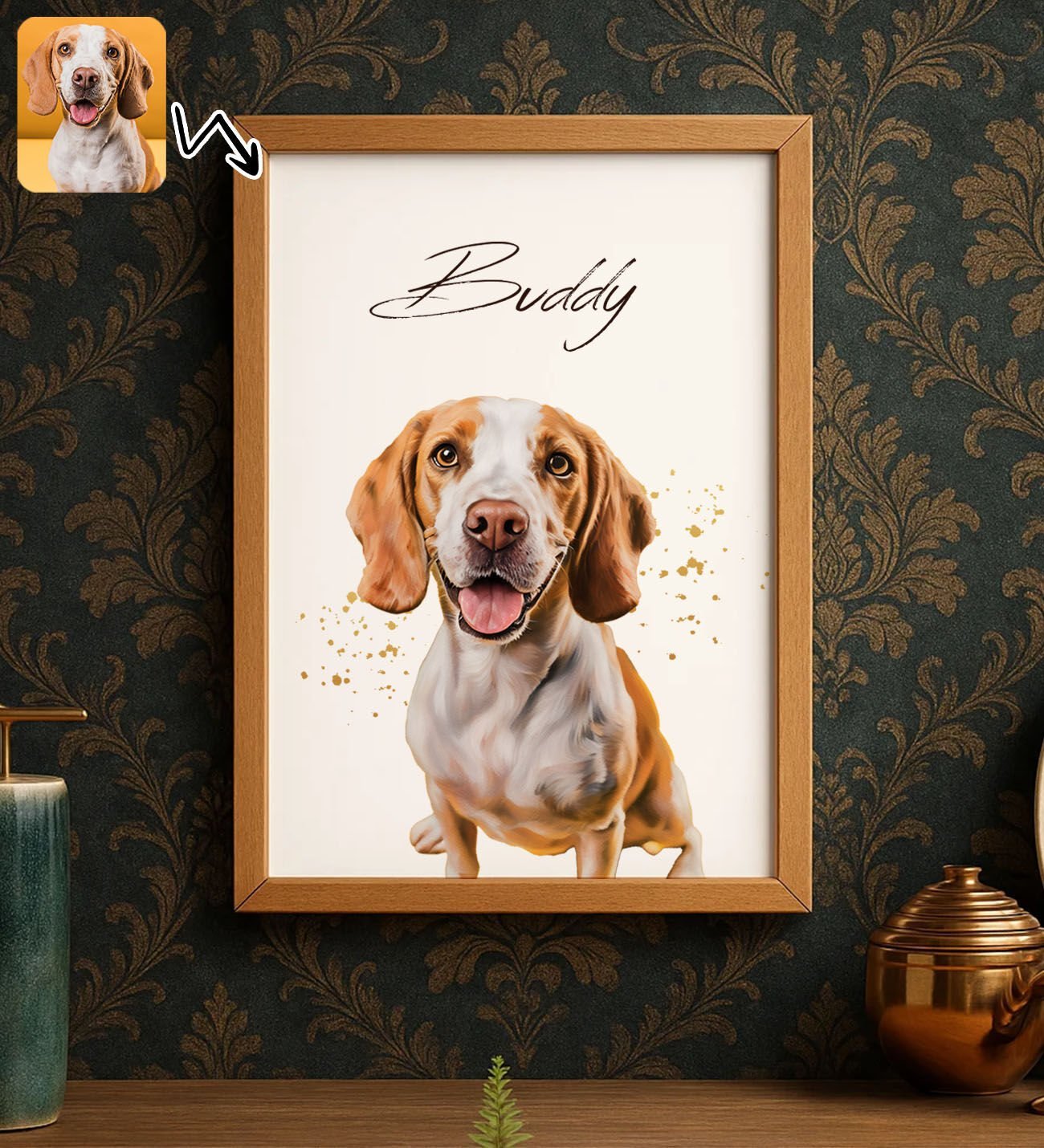 BK Gift Kişiye Özel Evcil Hayvan Karikatürlü Ahşap Çerçeveli Tablo-7 40x25cm, Sevgiliye Hediye, Eşe Hediye, Arkadaşa Hediye