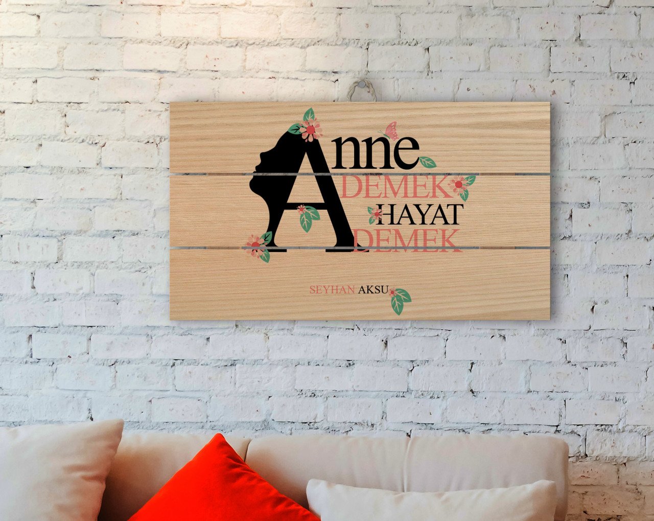 Kişiye Özel Anne Demek Hayat Demek Tasarımlı Otantik Ahşap Palet Tablo-1
