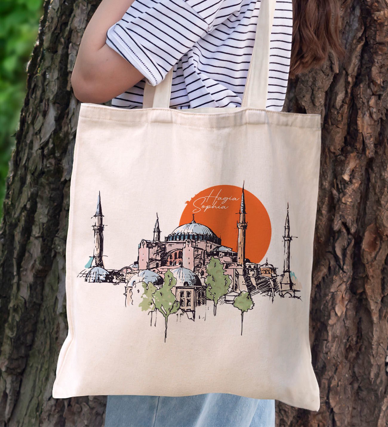 BK Gift Ayasofya Tasarımlı Kanvas Bez Çanta, Baskılı Omuz Çantası, Alışveriş Çantası, Plaj Çantası, Arkadaşa Hediye-4