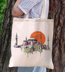 BK Gift Ayasofya Tasarımlı Kanvas Bez Çanta, Baskılı Omuz Çantası, Alışveriş Çantası, Plaj Çantası, Arkadaşa Hediye-4