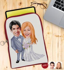 Kişiye Özel Sevgililer Karikatürlü Taşınabilir Koruyucu Tablet Kılıfı & Organizer Çanta - Kırmızı-104