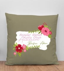BK Gift Kişiye Özel İsimli Anneler Günü Tasarımlı Haki Kırlent Yastık, Anneye Hediye, Ev Dekorasyonu, Anneler Günü Hediyesi-6