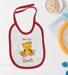 BK Kids Kişiye Özel İsimli Kırmızı Bebek Mama Önlüğü-15