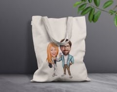 BK Gift Kişiye Özel Sevgililer Karikatürlü Kanvas Bez Çanta, Baskılı Omuz Çantası, Alışveriş Çantası, Plaj Çantası, Sevgiliye Hediye-17