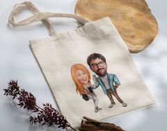 BK Gift Kişiye Özel Sevgililer Karikatürlü Kanvas Bez Çanta, Baskılı Omuz Çantası, Alışveriş Çantası, Plaj Çantası, Sevgiliye Hediye-17