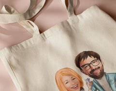 BK Gift Kişiye Özel Sevgililer Karikatürlü Kanvas Bez Çanta, Baskılı Omuz Çantası, Alışveriş Çantası, Plaj Çantası, Sevgiliye Hediye-17