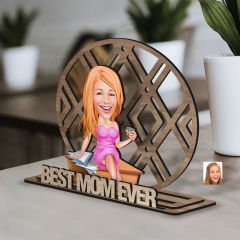 BK Gift Kişiye Özel 3 Katmanlı Anne Karikatürlü Ahşap Biblo-16 Anneye Hediye, Anneler Günü Hediyeleri