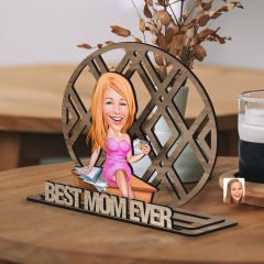 BK Gift Kişiye Özel 3 Katmanlı Anne Karikatürlü Ahşap Biblo-16 Anneye Hediye, Anneler Günü Hediyeleri