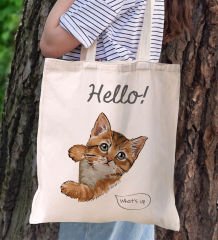 BK Gift Kedi Tasarımlı Kanvas Bez Çanta, Baskılı Omuz Çantası, Alışveriş Çantası, Plaj Çantası, Arkadaşa Hediye-4