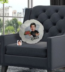 Kişiye Özel İsimli Erkek Kasap Karikatürlü Yuvarlak Dekoratif Kırlent Yastık-2