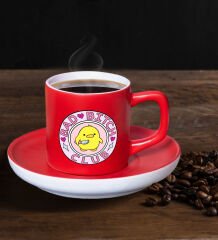 BK Gift Esprili Tasarımlı Mat Kırmızı Renk Türk Kahvesi Fincanı-1, Renkli Türk Kahvesi Fincanı