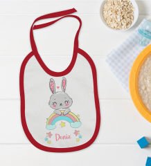 BK Kids Kişiye Özel İsimli Kırmızı Bebek Mama Önlüğü-16