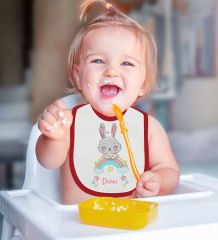 BK Kids Kişiye Özel İsimli Kırmızı Bebek Mama Önlüğü-16
