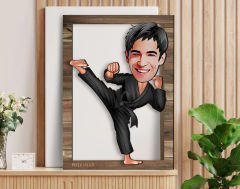 BK Gift Kişiye Özel Erkek Karateci Karikatürlü 3D Ahşap Tablo, Sevgiliye Hediye, Arkadaşa Hediye, Yıl Dönümü Hediyesi, Doğum Günü Hediyesi-1