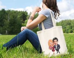 BK Gift Kişiye Özel Sevgililer Karikatürlü Kanvas Bez Çanta, Baskılı Omuz Çantası, Alışveriş Çantası, Plaj Çantası, Sevgiliye Hediye-18