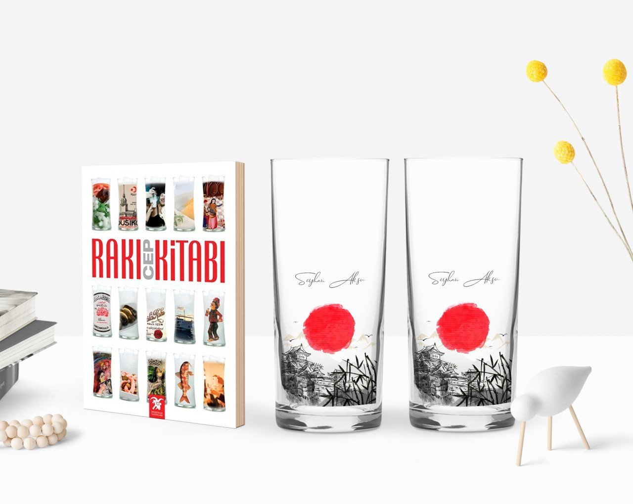 Kişiye Özel Renkli Baskılı Japan İkili Rakı Bardağı ve Rakı Cep Kitabı Hediye Seti-1