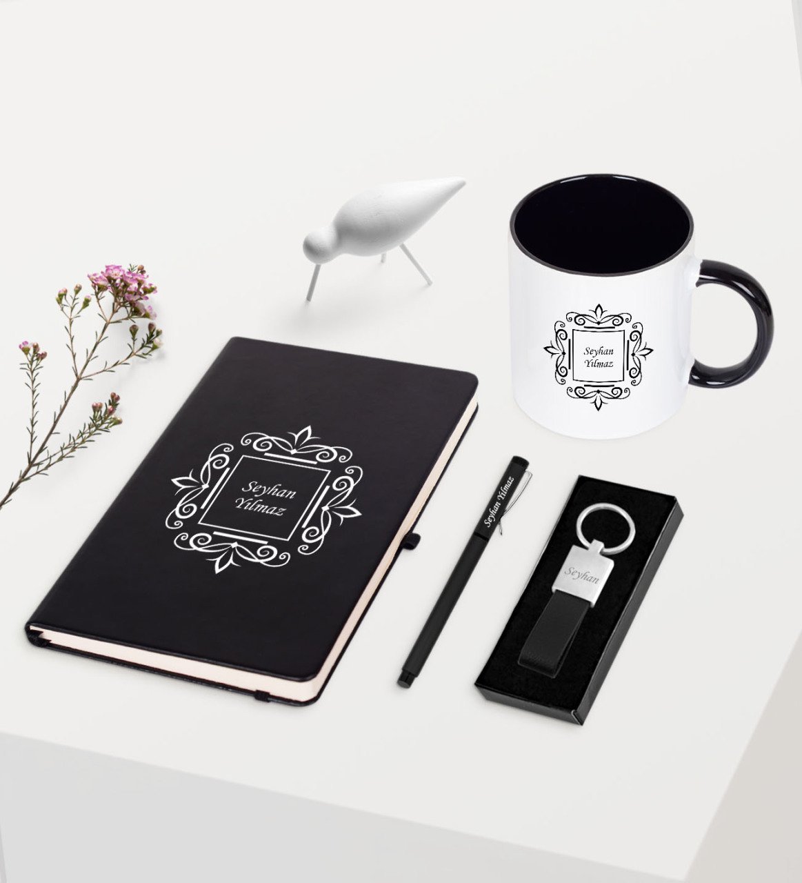 Kişiye Özel Siyah Defter Kalem Anahtarlık Kupa Seti - 1