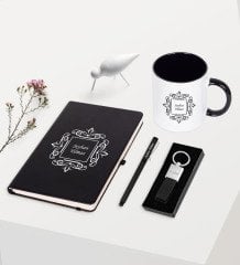Kişiye Özel Siyah Defter Kalem Anahtarlık Kupa Seti - 1