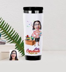 Kişiye Özel Bayan Öğretmen Karikatürlü Çelik Termos Bardak - 5