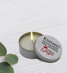 BK Gift Kimseyi Tanımadım Ben Tasarımlı Beyaz Metal Kutuda Kokulu Mum-1, Ev Hediyesi, Arkadaşa Hediye, Kokulu Mum