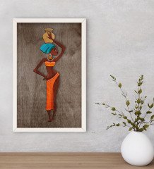 BK Home African Woman Dekoratif Ahşap Beyaz Çerçeveli Tablo-2