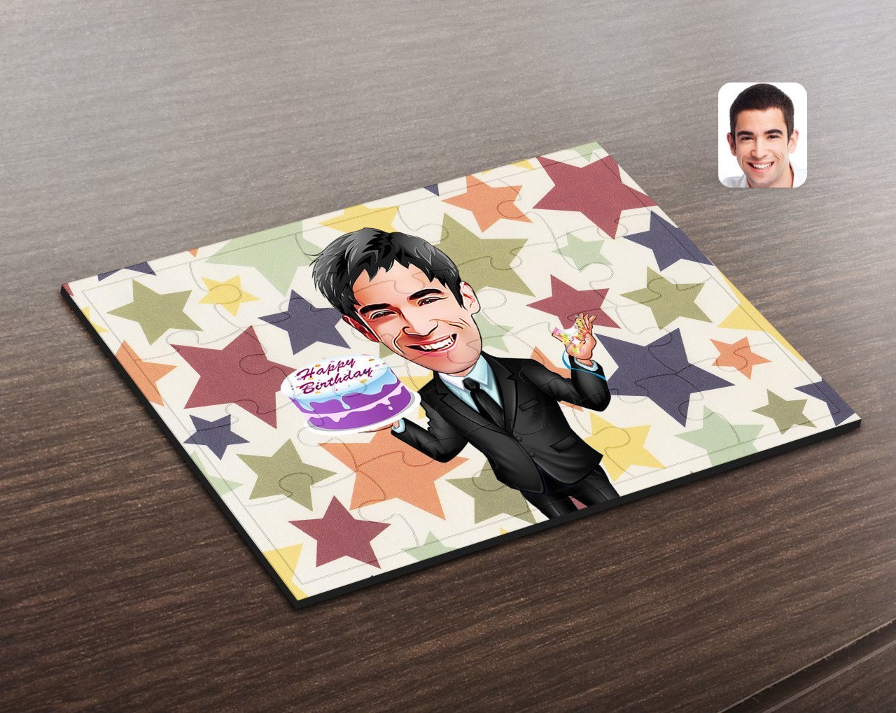 Kişiye Özel Erkek Doğum Günü Karikatürlü Ahşap Puzzle-2