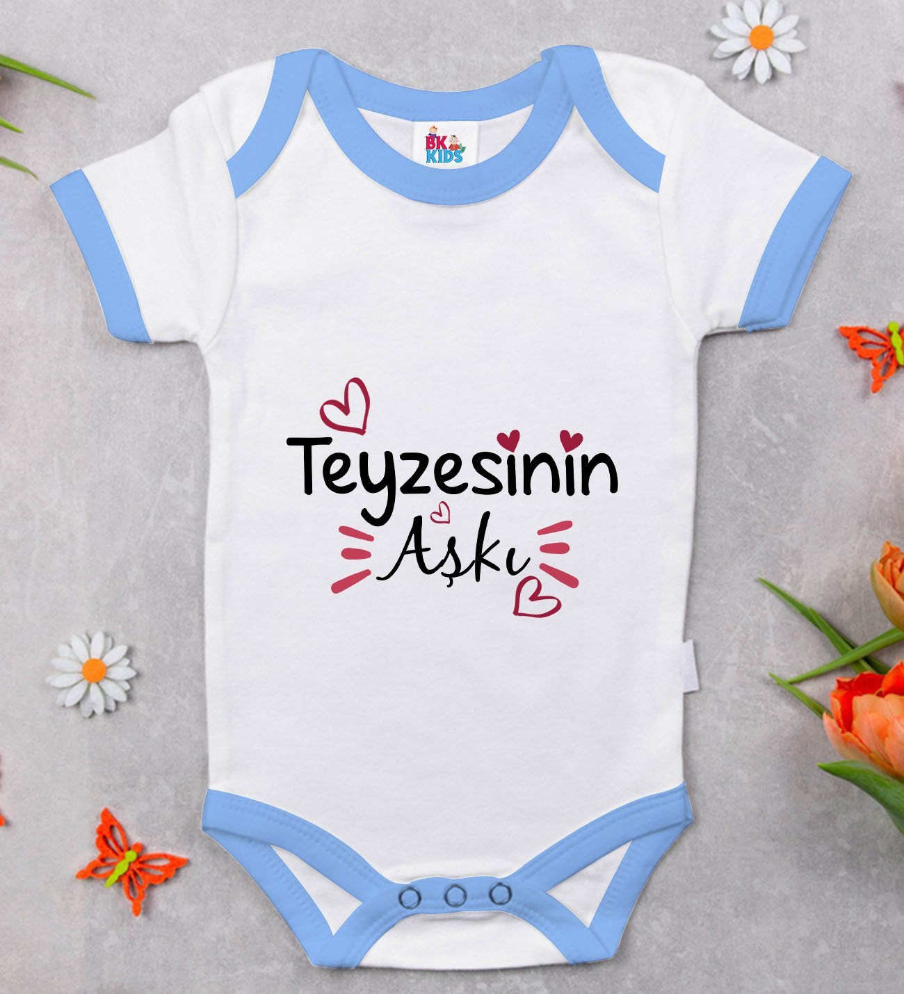 BK Kids Teyzesinin Aşkı Tasarımlı Mavi Bebek Body Zıbın-1