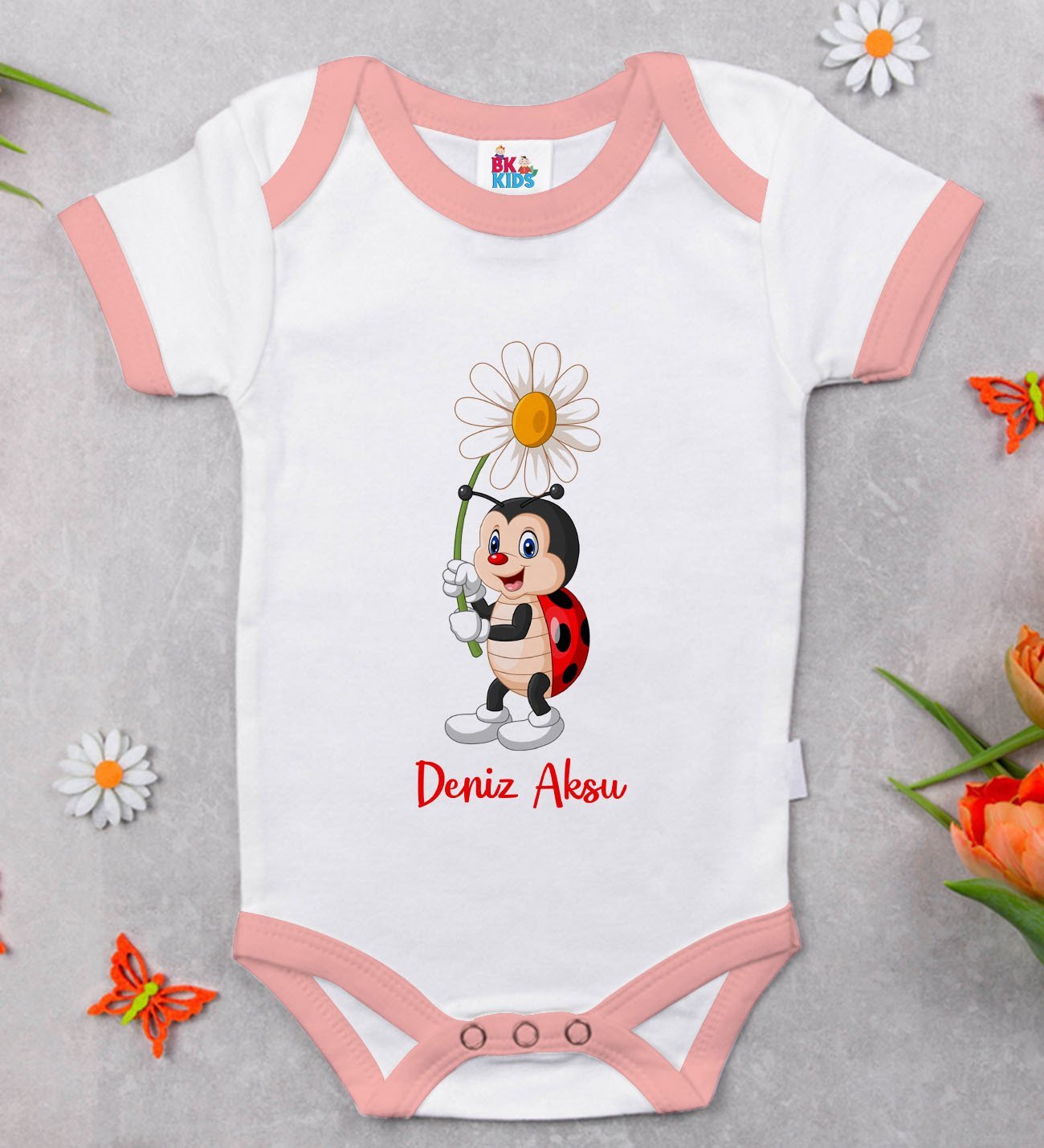 BK Kids Kişiye Özel Pembe Bebek Body Zıbın - Model 178