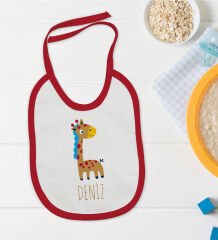 BK Kids Kişiye Özel İsimli Kırmızı Bebek Mama Önlüğü-17