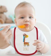BK Kids Kişiye Özel İsimli Kırmızı Bebek Mama Önlüğü-17