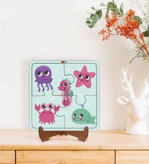BK Toys Çocuklar İçin 2 si 1 arada Eğitici-Öğretici Ahşap 4 Parça Yapboz Puzzle Çerçeve Model 10