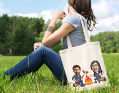 BK Gift Kişiye Özel Sevgililer Karikatürlü Kanvas Bez Çanta, Baskılı Omuz Çantası, Alışveriş Çantası, Plaj Çantası, Sevgiliye Hediye-19