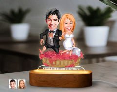 BK Gift Kişiye Özel Yeni Evli Çift  Karikatürlü Dekoratif 3D Biblo LED Işıklı Gece Lambası-11, Düğün Hediyesi, Yıl Dönümü Hediyesi