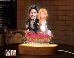 BK Gift Kişiye Özel Yeni Evli Çift  Karikatürlü Dekoratif 3D Biblo LED Işıklı Gece Lambası-11, Düğün Hediyesi, Yıl Dönümü Hediyesi
