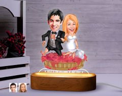 BK Gift Kişiye Özel Yeni Evli Çift  Karikatürlü Dekoratif 3D Biblo LED Işıklı Gece Lambası-11, Düğün Hediyesi, Yıl Dönümü Hediyesi