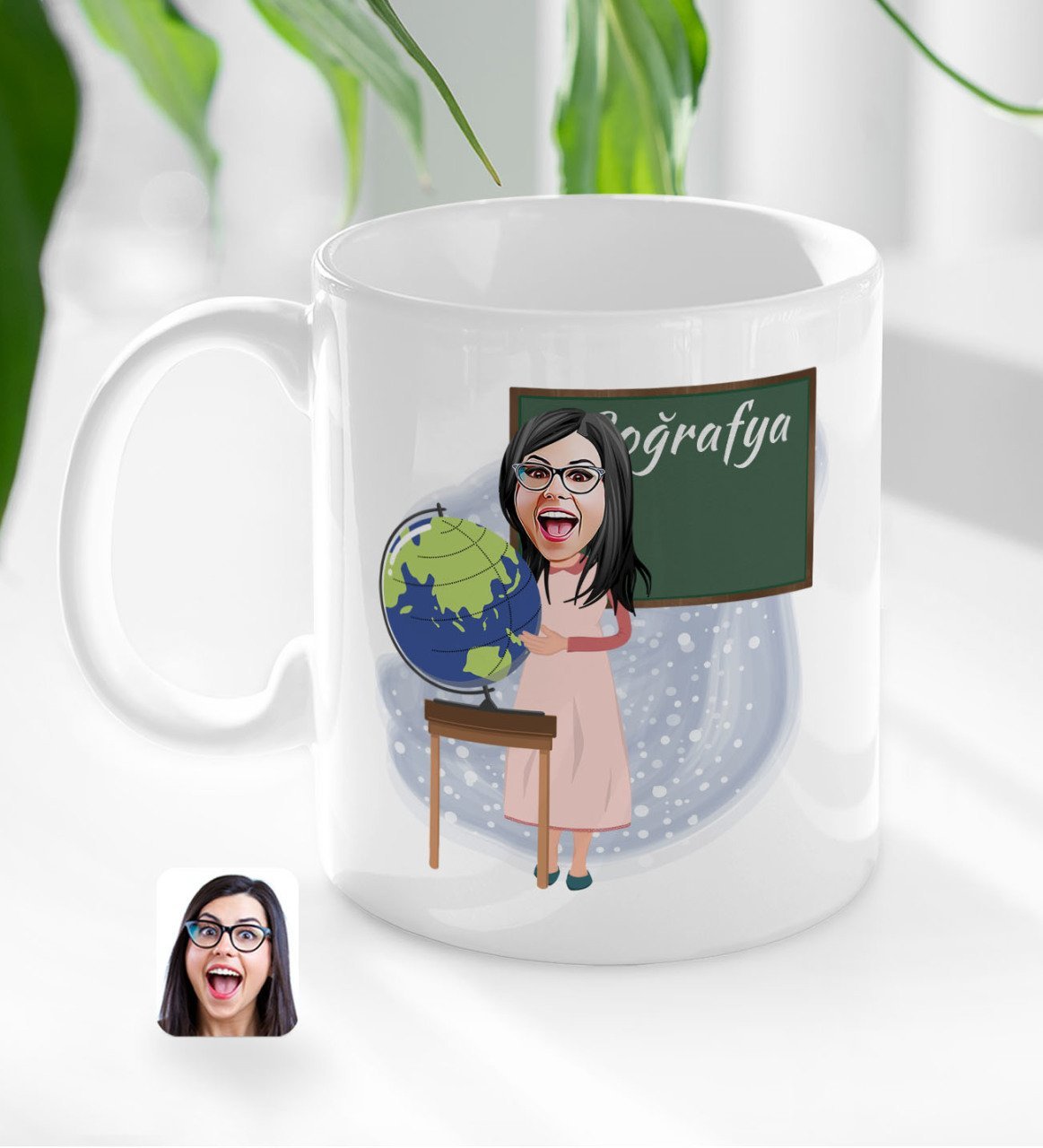Kişiye Özel Kadın Coğrafya Öğretmeni Karikatürlü Beyaz Kupa Bardak-1