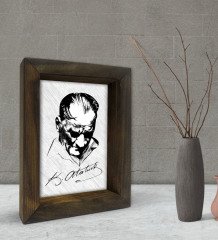 BK Gift Atatürk Tasarımlı Dekoratif Doğal Masif Ahşap Çerçeve 15x20cm-48