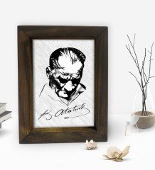 BK Gift Atatürk Tasarımlı Dekoratif Doğal Masif Ahşap Çerçeve 15x20cm-48