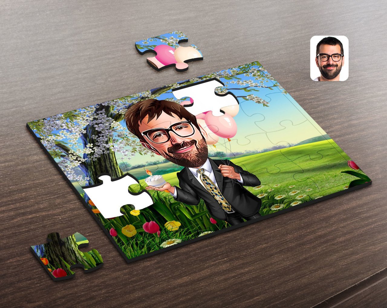 Kişiye Özel Erkek Doğum Günü Karikatürlü Ahşap Puzzle-3