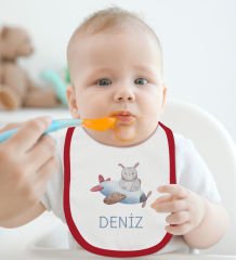 BK Kids Kişiye Özel İsimli Kırmızı Bebek Mama Önlüğü-18