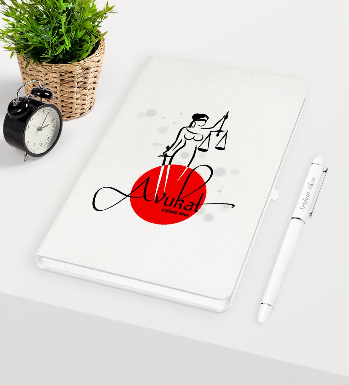 Kişiye Özel Avukat Temalı Beyaz Defter Kalem Seti - 11