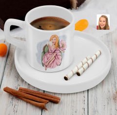 BK Gift Kişiye Özel Sunum Tabaklı Kadın Karikatürlü Kahve Fincanı-103, Arkadaşa Hediye