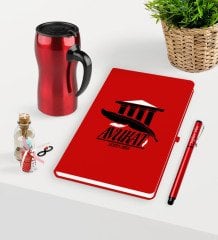 Kişiye Özel Avukat Temalı Kırmızı Defter Kalem ve Termos Mug Seti  - 3