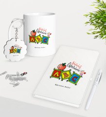 Kişiye Özel Anasınıfı Öğretmeni Kupa Anahtarlık Beyaz Defter Kalem Hediye Seti-1