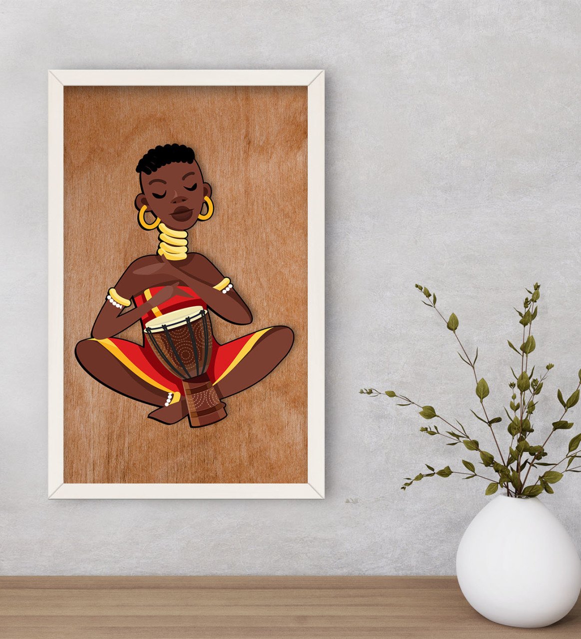 BK Home African Woman Dekoratif Ahşap Beyaz Çerçeveli Tablo-4