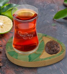Kişiye Özel Mermer Tasarımlı Doğal Ahşap Tabaklı Heybeli Çay Bardağı Sunum Seti Model 1